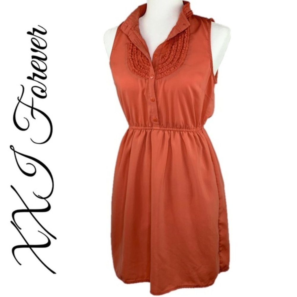 XXI FOREVER SHIRT DRESS ORANGE RUFFLE NECKLINE